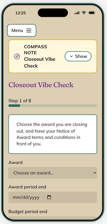 Closeout Vibe Chaeck - Grants Management BFF 2
